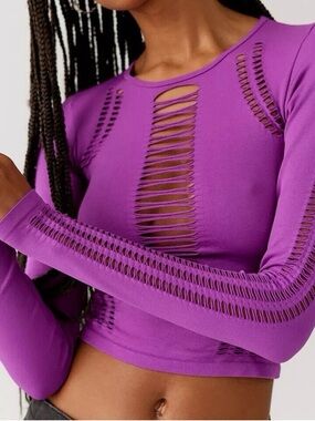 Free People Violet Cutout Long Sleeve Crop Top